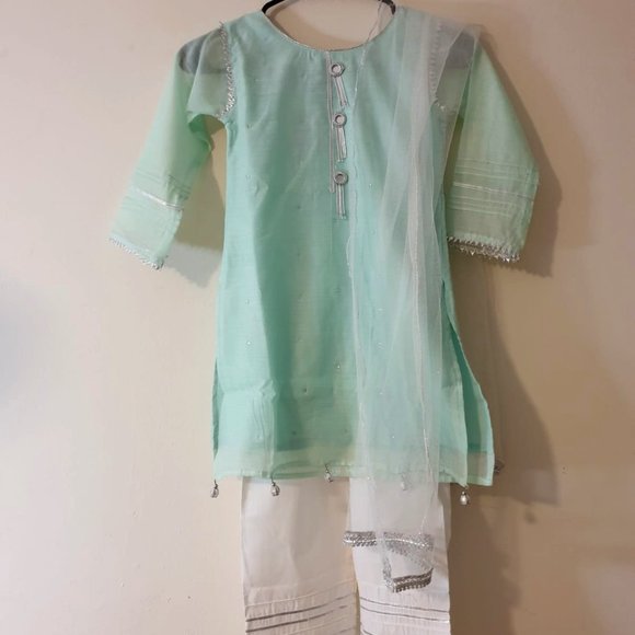 Turquoise Green 3 Pcs Lawn Suit (Kids age 5-6) - Picture 1 of 6